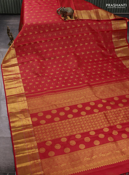 Pure kanchipuram silk saree red with allover vairaosi pattern & zari buttas and zari woven border