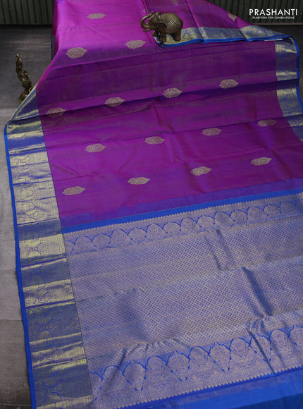 Pure kanchipuram silk saree purple and cs blue with allover vairaosi pattern & zari buttas and zari woven border