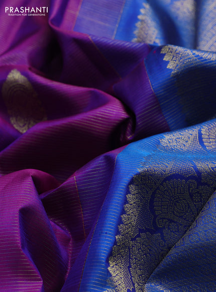 Pure kanchipuram silk saree purple and cs blue with allover vairaosi pattern & zari buttas and zari woven border