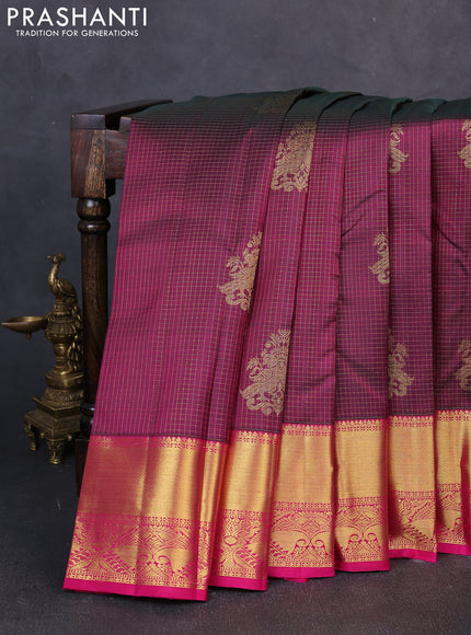 Pure kanchipuram silk saree deep wine and pink with allover zari small checks & buttas and rich zari woven border