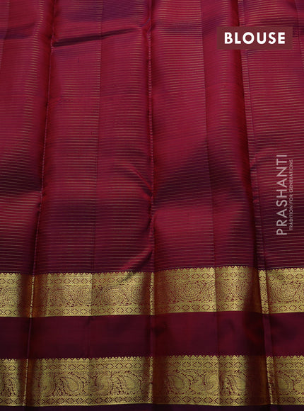 Pure kanchipuram silk saree pink and purple with allover zari checks & buttas and rettapet zari woven border