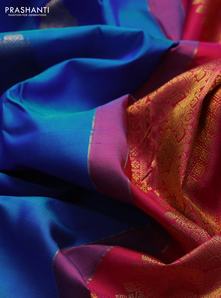 Pure kanchipuram silk saree blue and pink with zari woven buttas and long zari woven border
