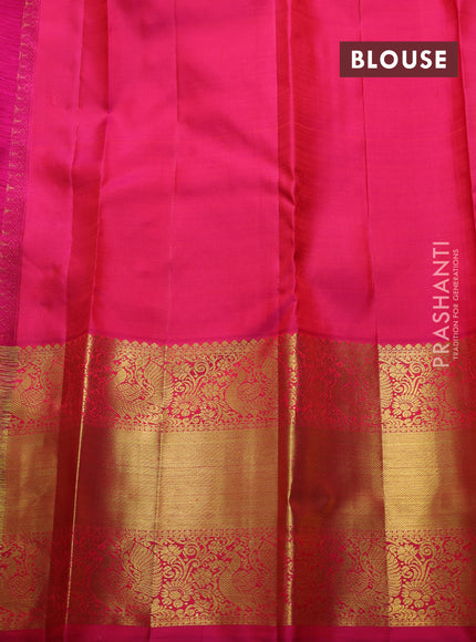 Pure kanchipuram silk saree blue and pink with zari woven buttas and long zari woven border