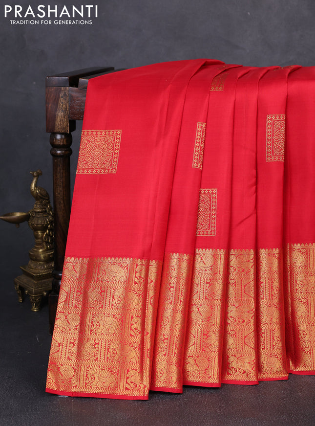 Pure kanchipuram silk saree red with zari woven buttas and long zari woven border