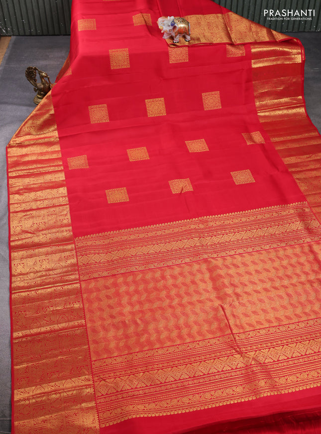 Pure kanchipuram silk saree red with zari woven buttas and long zari woven border