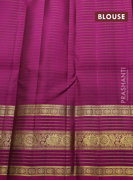 Pure kanchipuram silk saree mustard green and magenta pink with allover zari checks & buttas and long zari woven border