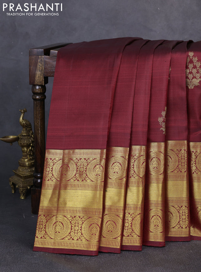 Pure kanchipuram silk saree deep maroon with zari woven buttas and long zari woven border