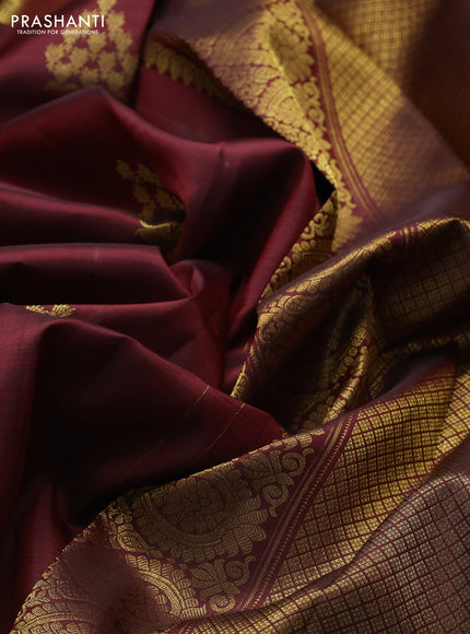Pure kanchipuram silk saree deep maroon with zari woven buttas and long zari woven border