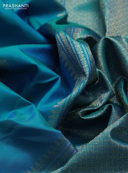 Pure kanchipuram silk saree teal blue with zari woven buttas and long zari woven border