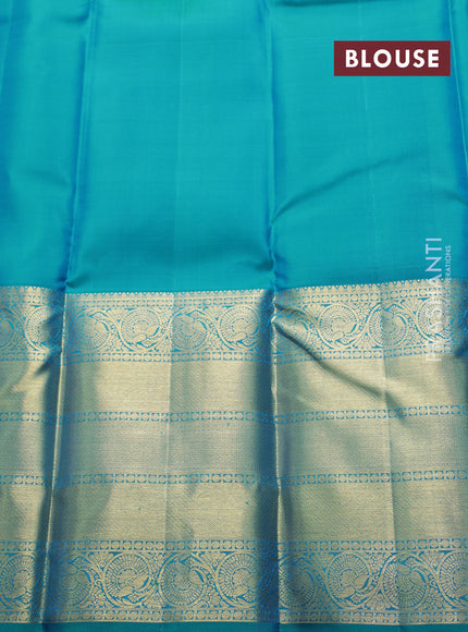 Pure kanchipuram silk saree teal blue with zari woven buttas and long zari woven border