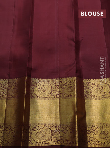 Pure kanchipuram silk saree green and coffe brown with zari woven buttas and long rich zari woven border