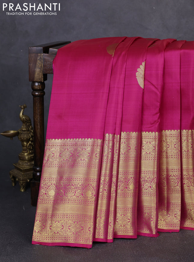 Pure kanchipuram silk saree pink with zari woven buttas and long zari woven border