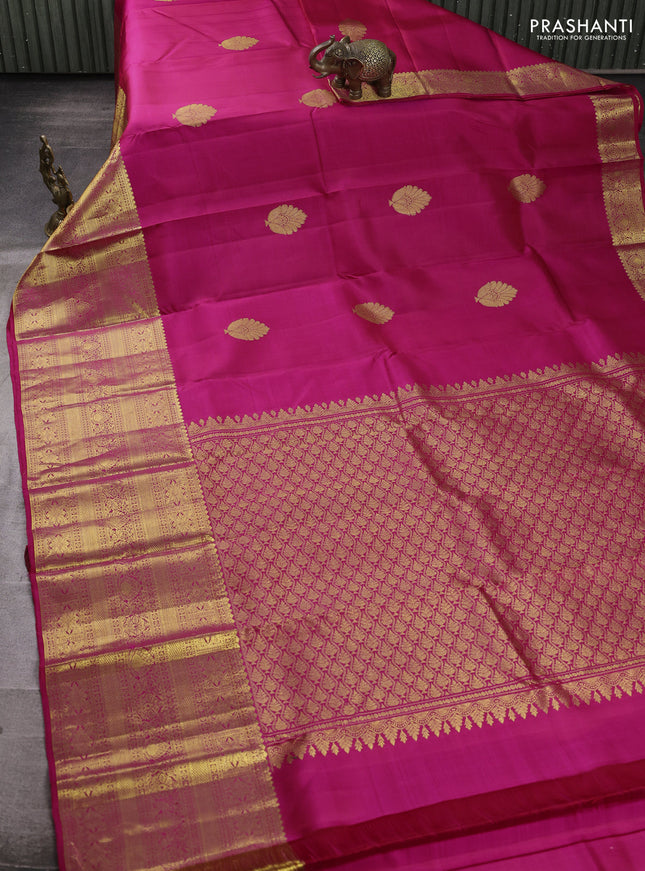 Pure kanchipuram silk saree pink with zari woven buttas and long zari woven border