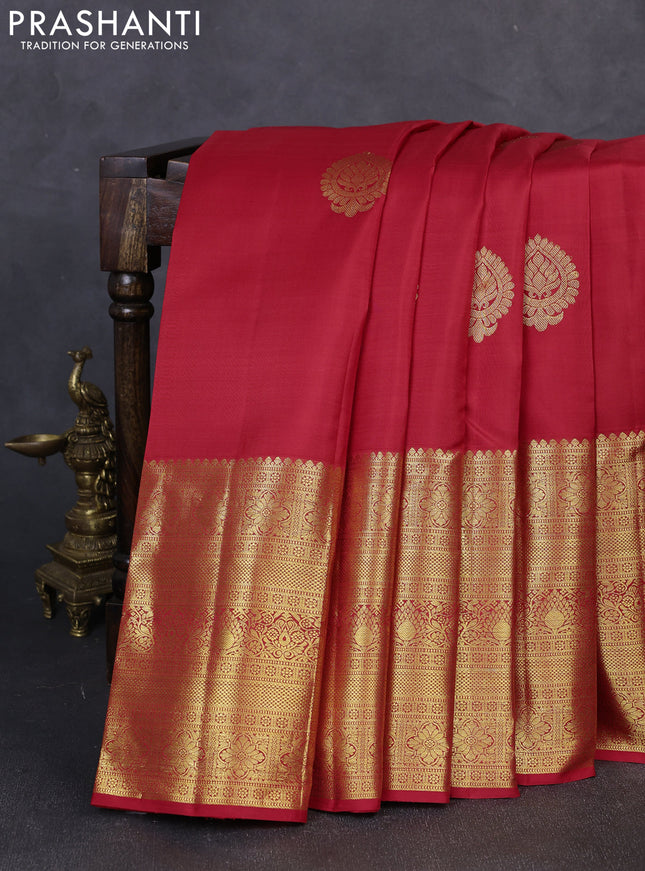 Pure kanchipuram silk saree red with zari woven buttas and long zari woven border