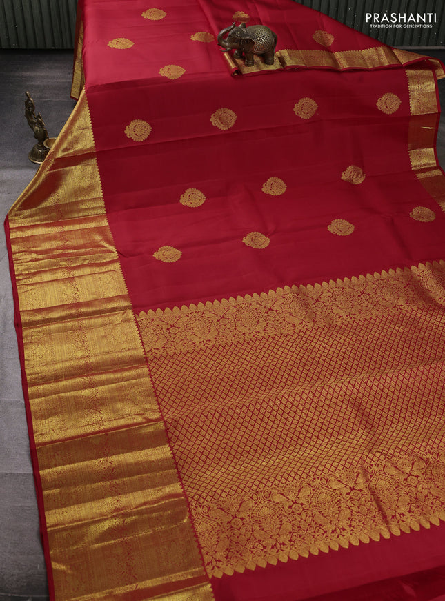 Pure kanchipuram silk saree red with zari woven buttas and long zari woven border