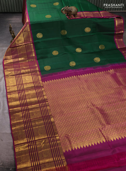 Pure kanchipuram silk saree green and pink with zari woven buttas and long zari woven border