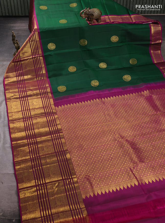 Pure kanchipuram silk saree green and pink with zari woven buttas and long zari woven border