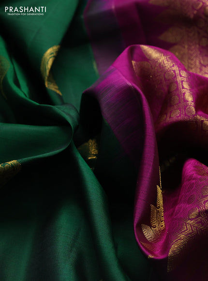 Pure kanchipuram silk saree green and pink with zari woven buttas and long zari woven border