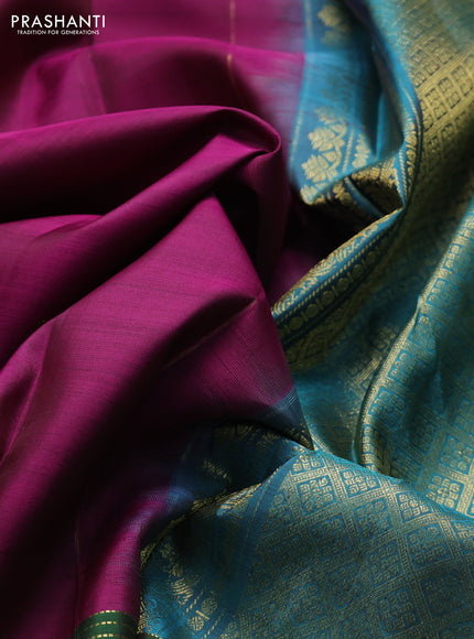 Pure kanchipuram silk saree wine shade and teal green with zari woven buttas and long zari woven border