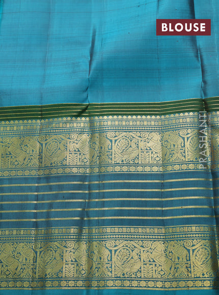 Pure kanchipuram silk saree wine shade and teal green with zari woven buttas and long zari woven border