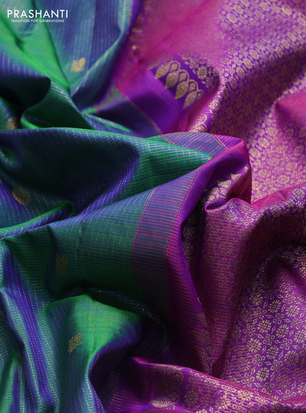 Pure kanchipuram silk saree dual shade of green and pink with allover small zari checks & buttas and long zari woven border