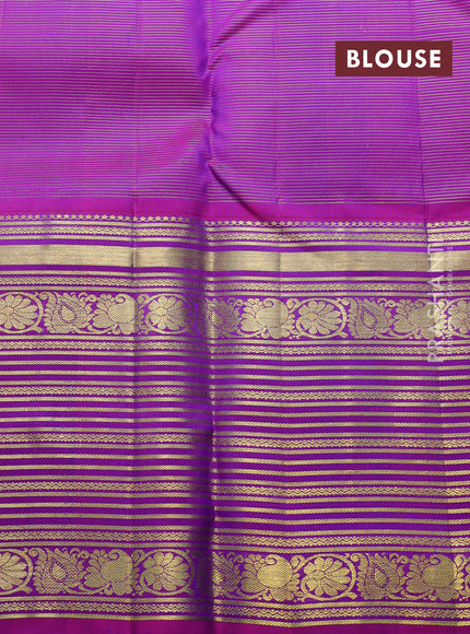 Pure kanchipuram silk saree dual shade of green and pink with allover small zari checks & buttas and long zari woven border
