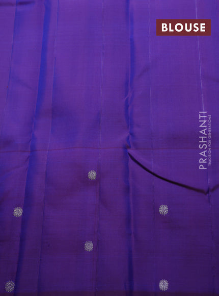 Pure kanchipuram silk saree teal green and blue with allover silver zari brocade weaves and silver zari woven butta border
