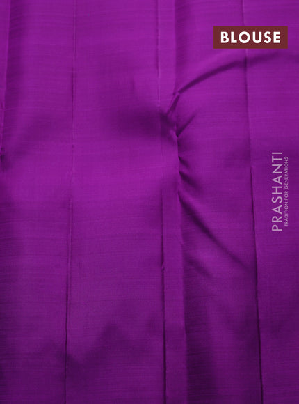 Pure kanchipuram silk saree teal green and violet with allover silver & zari weaves & buttas in borderless style