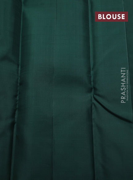 Pure kanchipuram silk saree mauve pink and bottle green with silver & gold zari woven buttas in borderless style