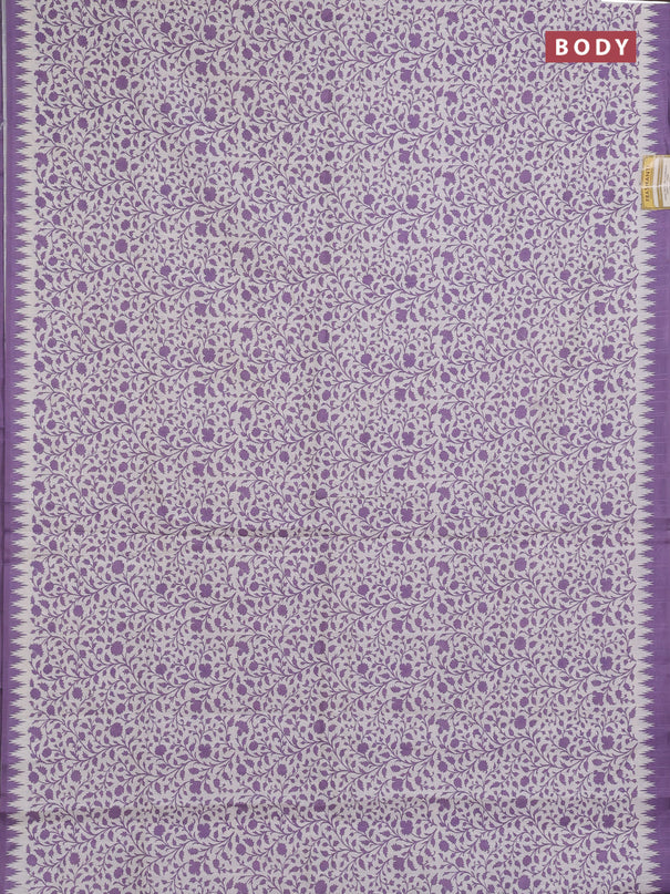 Art tussar saree cream and lavender with allover prints and embroidery pallu