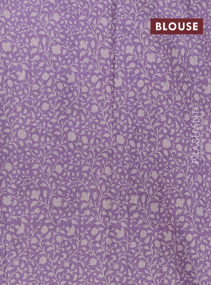 Art tussar saree cream and lavender with allover prints and embroidery pallu