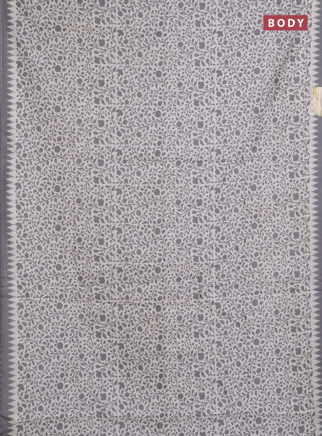Art tussar saree cream and grey with allover prints and embroidery pallu