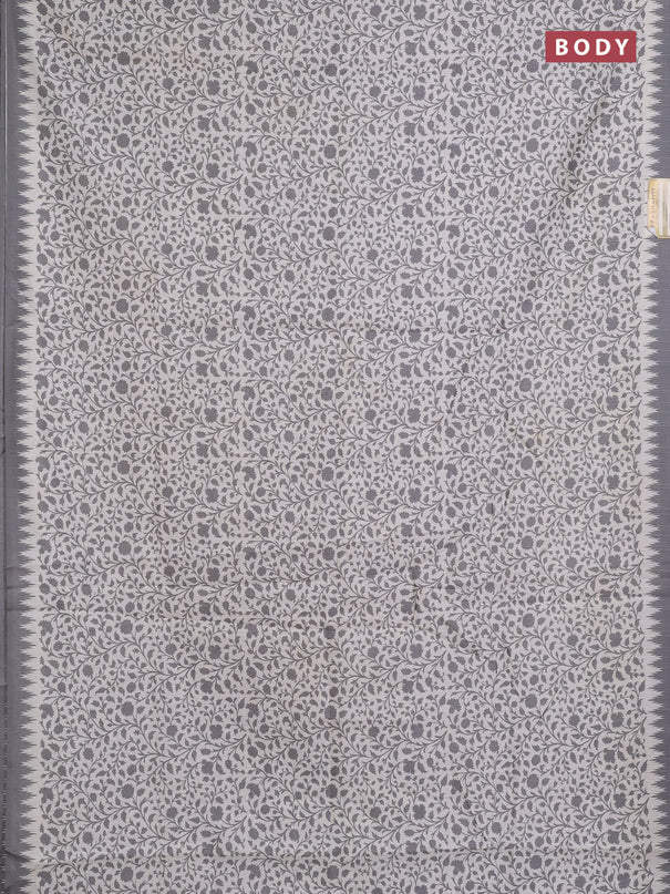 Art tussar saree cream and grey with allover prints and embroidery pallu