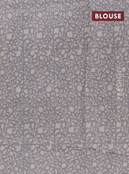 Art tussar saree cream and grey with allover prints and embroidery pallu