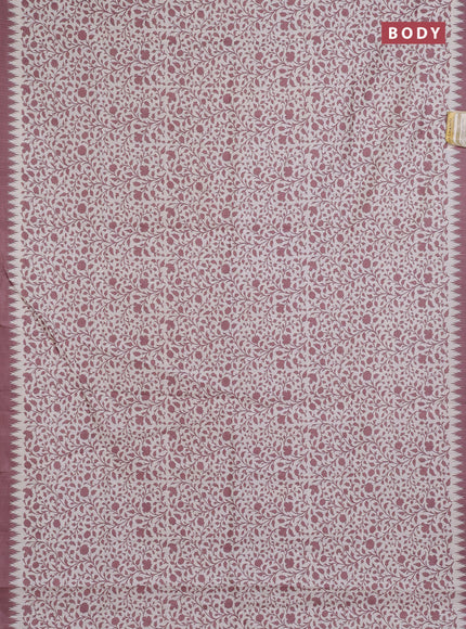 Art tussar saree cream and rosy brown with allover prints and embroidery pallu