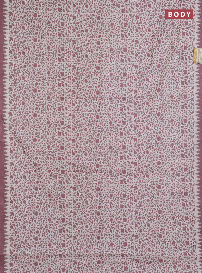 Art tussar saree cream and rosy brown with allover prints and embroidery pallu