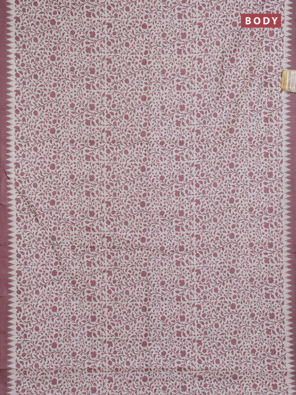 Art tussar saree cream and rosy brown with allover prints and embroidery pallu
