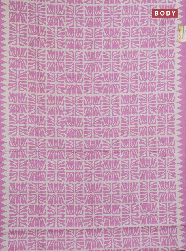 Art tussar saree cream and mauve pink with allover ikat prints and embroidery pallu