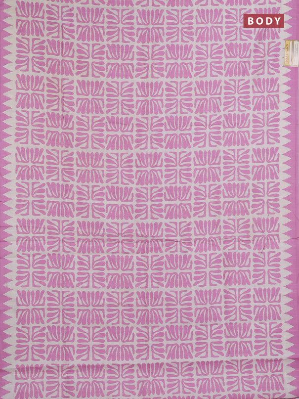 Art tussar saree cream and mauve pink with allover ikat prints and embroidery pallu