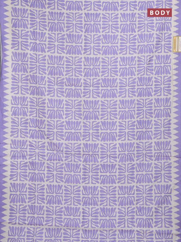 Art tussar saree cream and lavender with allover ikat prints and embroidery pallu