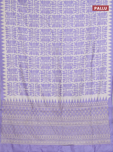 Art tussar saree cream and lavender with allover ikat prints and embroidery pallu