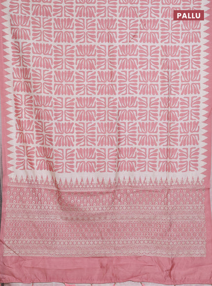 Art tussar saree cream and peach shade with allover ikat prints and embroidery pallu