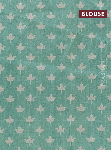 Art tussar saree cream and green with allover prints and embroidery pallu