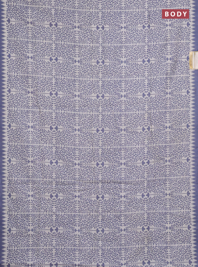 Art tussar saree cream and grey with allover prints and embroidery pallu