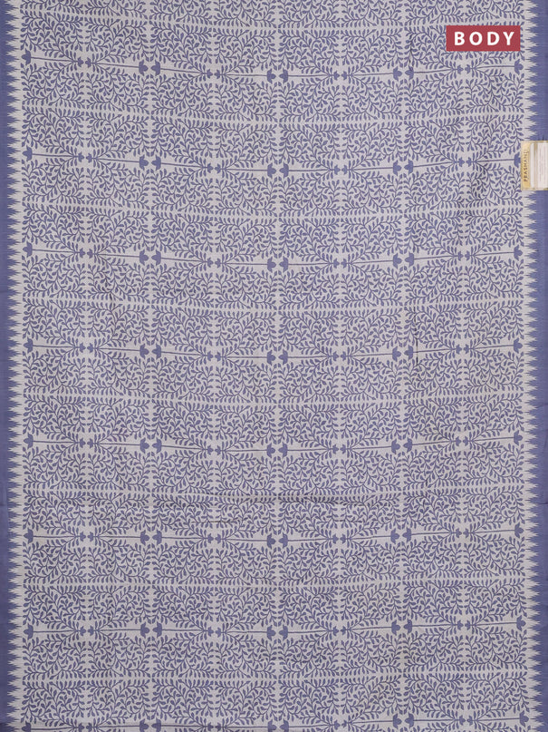 Art tussar saree cream and grey with allover prints and embroidery pallu