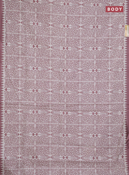 Art tussar saree cream and rosy brown with allover prints and embroidery pallu