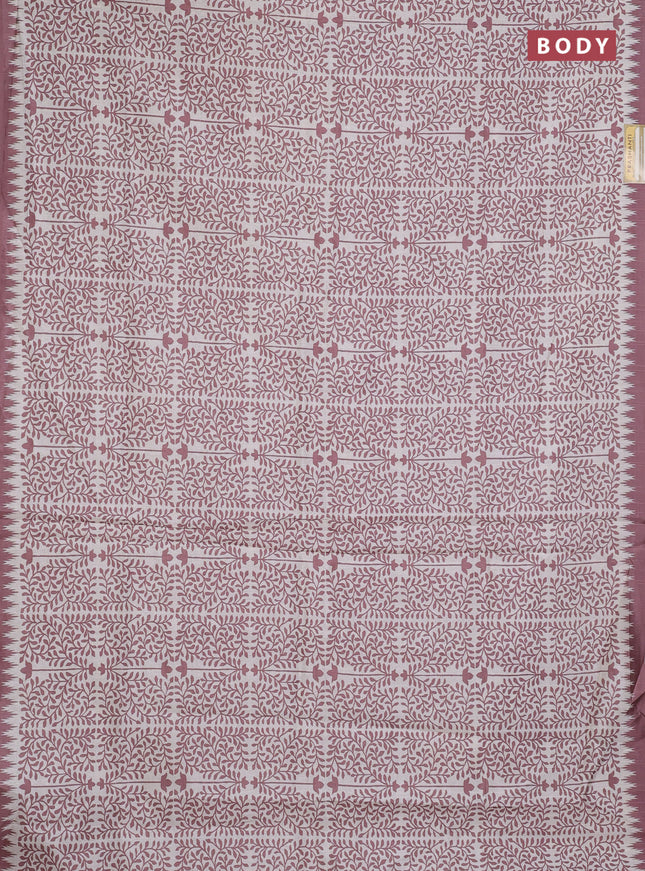 Art tussar saree cream and rosy brown with allover prints and embroidery pallu