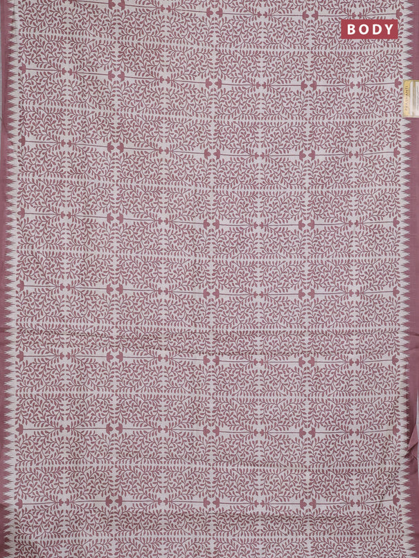 Art tussar saree cream and rosy brown with allover prints and embroidery pallu
