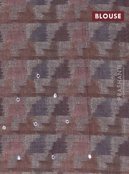 Linen cotton saree bluish grey and dark grey with allover prints & mirror work and mirror work border