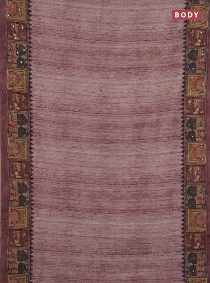 Linen cotton saree pastel maroon and wine shade with plain body and printed mirror work border